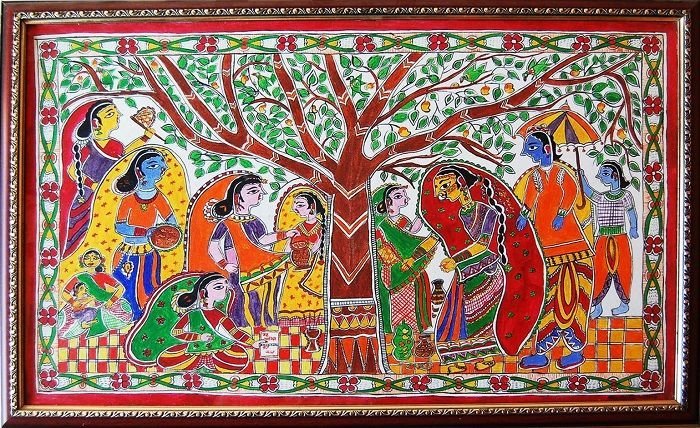 Traditional Madhubani Mithila painting from Bihar showcasing folk art, culture, and heritage